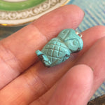 Carved Turquoise Owl  - Sterling Silver Pendant - Vintage