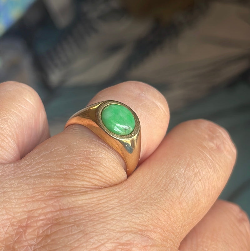 Chrysoprase Signet Ring - 14k Gold - Vintage