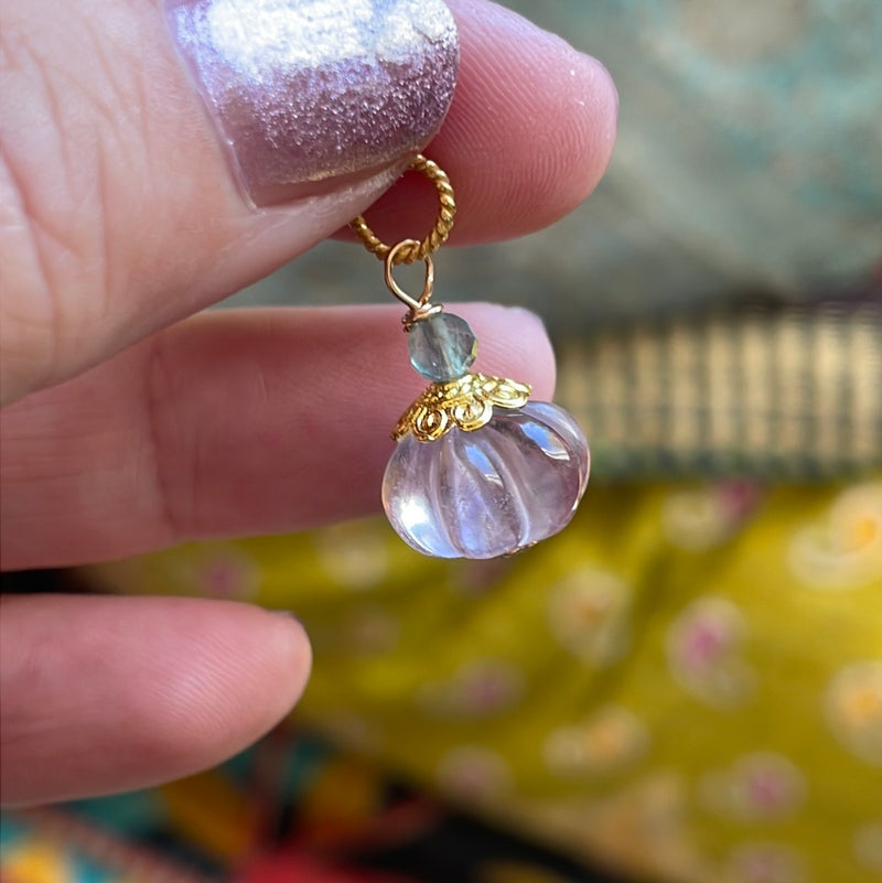 Carved Fluorite Pumpkin Pendant - Gold Filled - Handmade