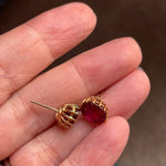 Large Ruby Stud Earrings - 10k Gold - Vintage