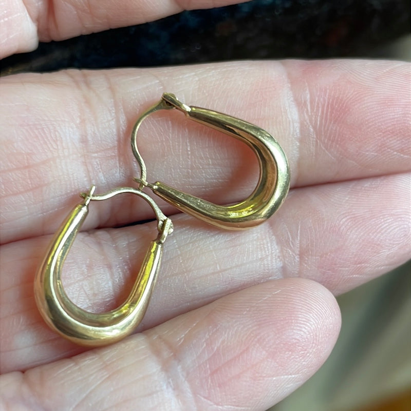 Oval Hoop Earrings - 10k Gold - Vintage - As Is