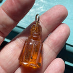 Carved Amber Man Pendant - Vintage