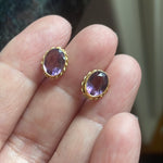 Amethyst Stud Earrings - Rope Edge - 14k Gold - Vintage