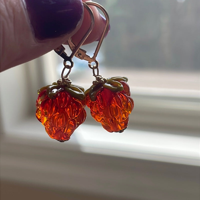 Orange Glass Berry Earrings - Gold Filled - Handmade