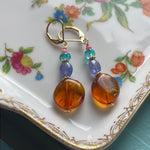 Outlander Earrings -Amber, Tanzanite, Apatite and Coral - Gold Filled - Handmade