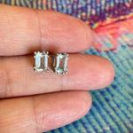 Aquamarine Earrings - Emerald Cut - 10k White Gold - Vintage