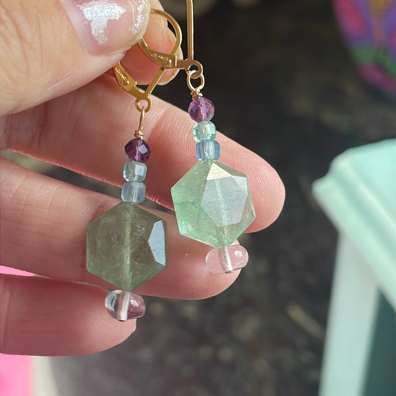 Ocean Drop Earrings - Chalcedony, Fluorite and Apatite - Gold Filled - Handmade