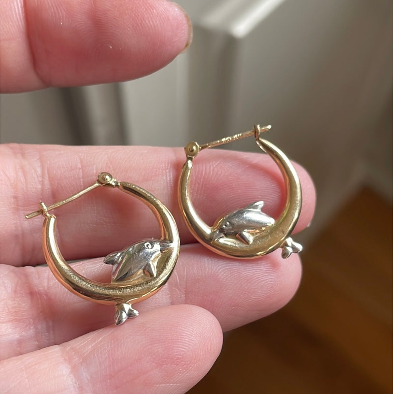 Dolphin Hoop Earrings - 10k Gold - Vintage