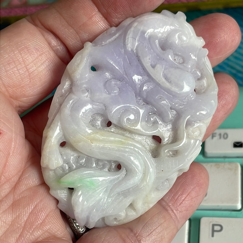 Carved Lavender Jade Piece - Could be turned into Pendant