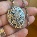 Engraved Flower Locket - Sterling Silver - Vintage