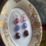 Sapphire, Garnet and Tanzanite Drop Earrings - Seed Pearl - Gold Filled - Handmade