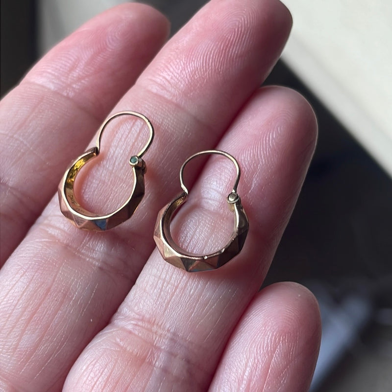 Angled Hoop Earrings - 9K Rose Gold - Vintage