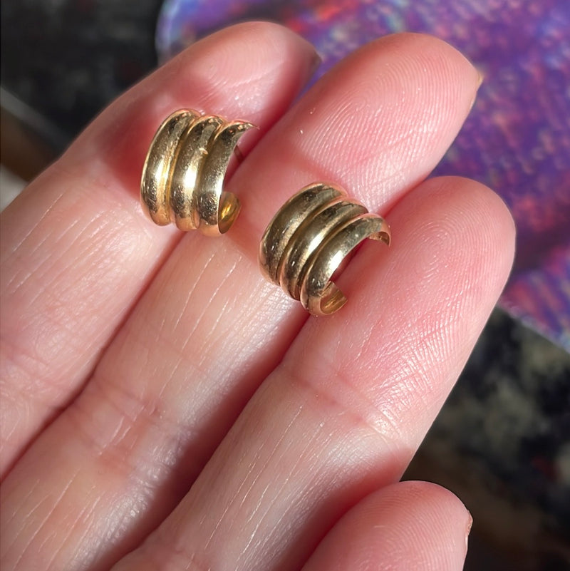 Triple Huggie Hoop Earrings - 14k Gold - Vintage