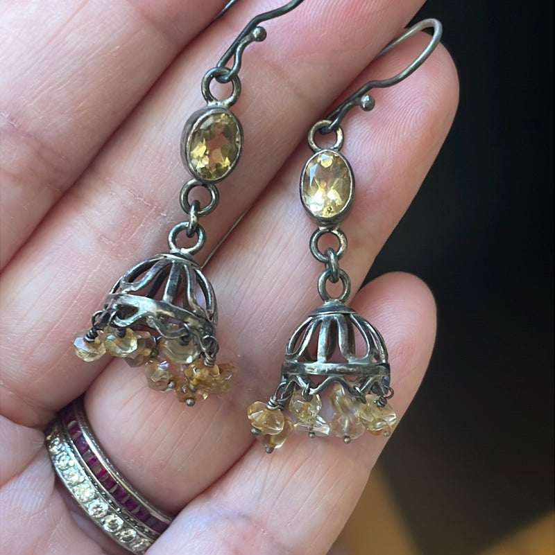 Citrine Chandelier Earrings - Sterling Silver - Vintage