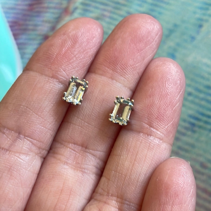 Aquamarine Earrings - Emerald Cut - 10k White Gold - Vintage