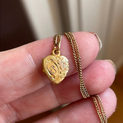 Necklace: Antique Vermeil Heart Locket