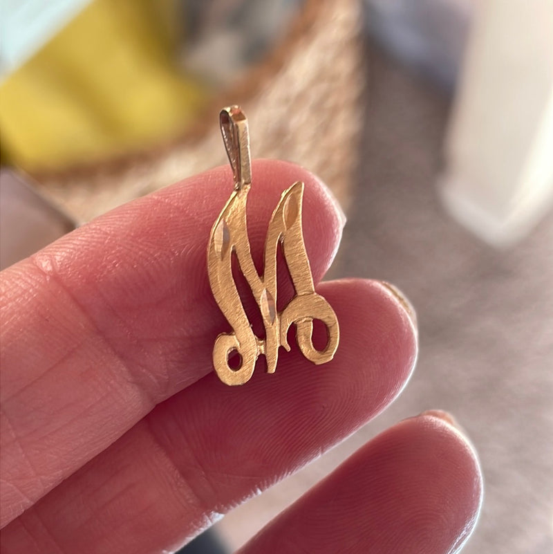 M Initial Pendant - 14k Gold - Vintage