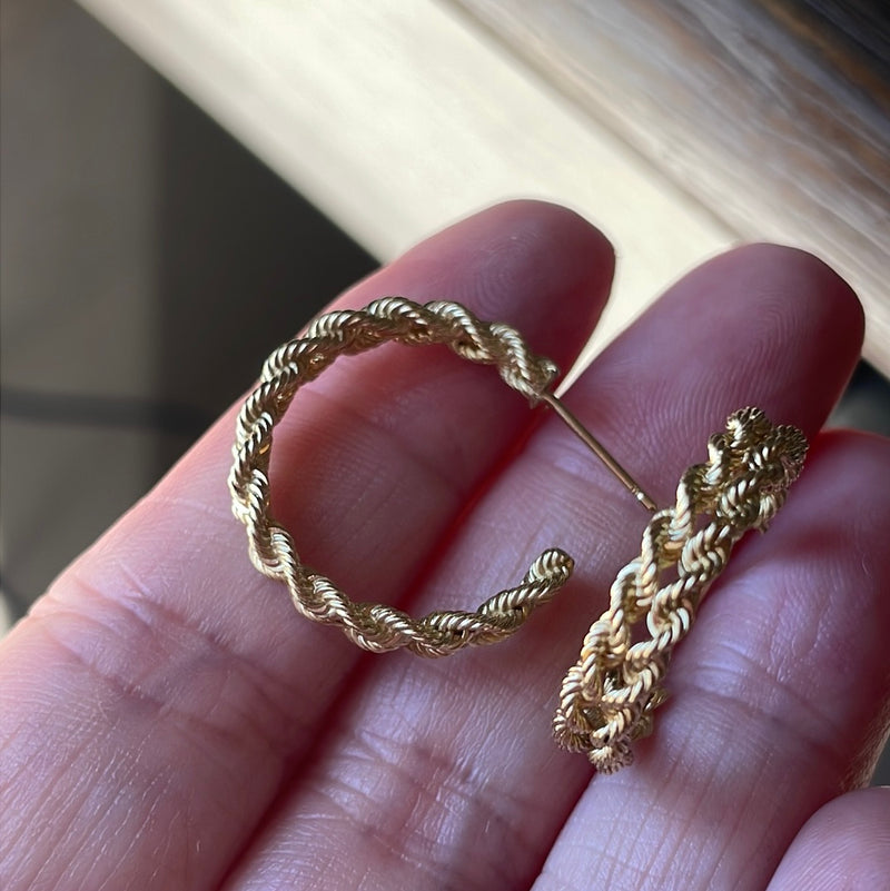 Braided Hoop Earrings - 14k Gold - Vintage