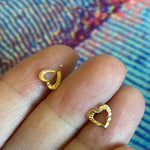 Patterned Heart Stud Earrings - 14k Gold - Vintage