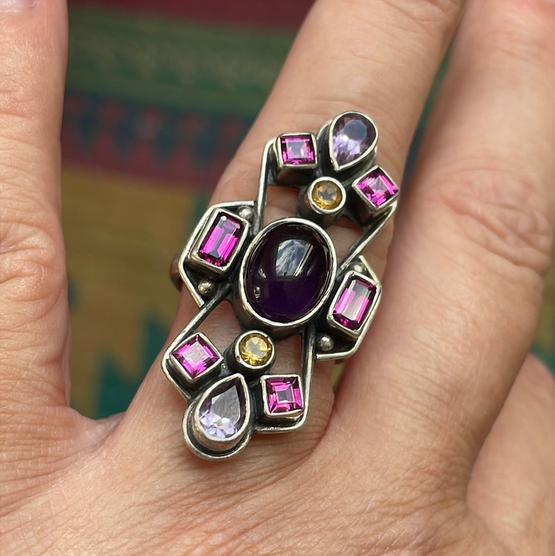 Amethyst, Citrine and Garnet Ring - Sterling Silver - Nicky Butler - Vintage