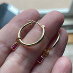 Ruby Hoop Earrings - 14k Gold Hoops - 18k Gold Drops - As Is