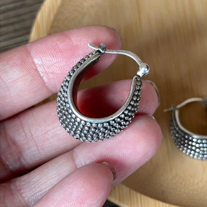 Beaded Hoop Earrings - Sterling Silver - Vintage