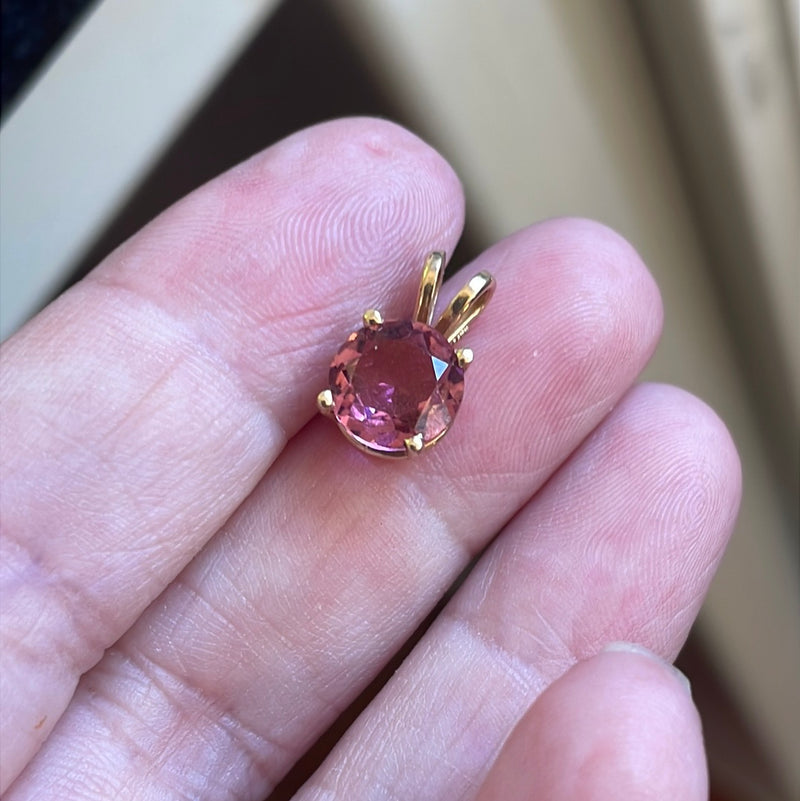 Pink Tourmaline Pendant - 14k Gold - Vintage