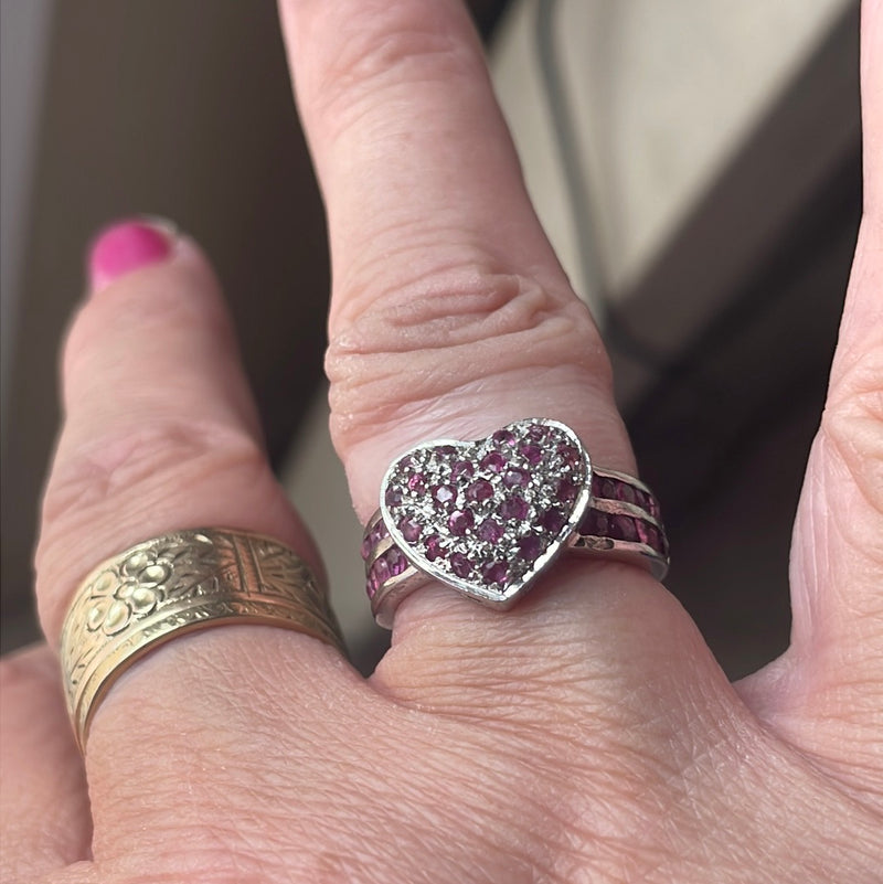 Ruby Heart Ring - Sterling Silver - Vintage