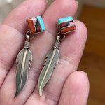 Inlay Feather Earrings - Sterling Silver - Vintage