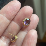 Amethyst Stud Earrings - Rope Edge - 14k Gold - Vintage