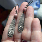 Hand Stamped Silver Earrings - Glass and Sterling Silver - Vintage