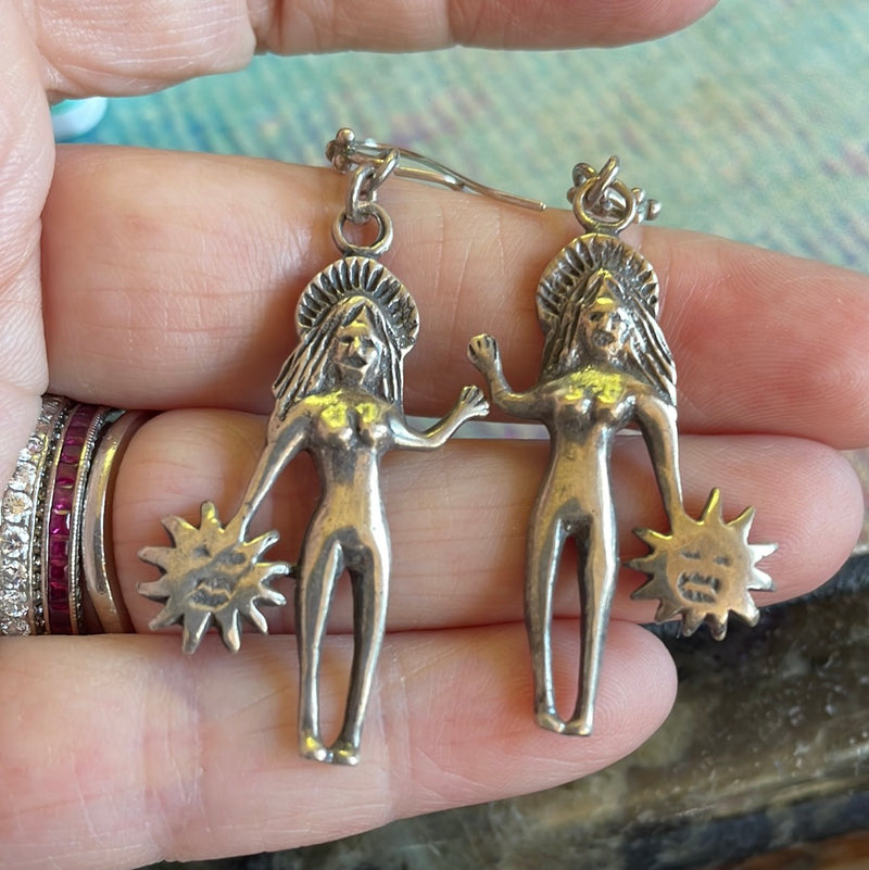Sun Goddess Earrings - Sterling Silver - Vintage