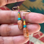 Sunstone, Turquoise, Emerald and Ruby Earrings - Gold Filled - Handmade