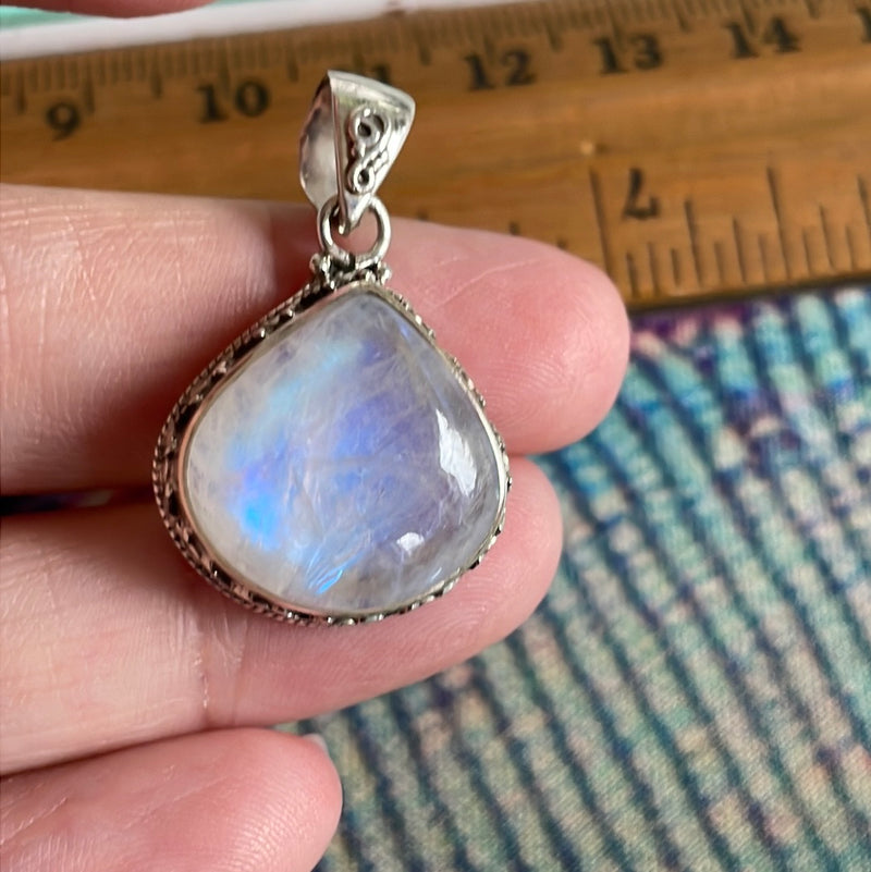 Moonstone Teardrop Pendant - Closed Back - Sterling Silver - Modern