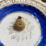 Turquoise Glass Baby Locket - Gold Filled - Vintage