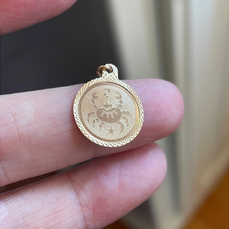 Cancer Crab Zodiac Pendant - 10k Gold - Vintage