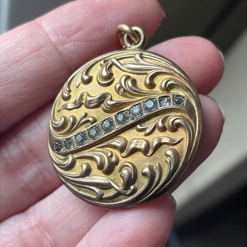 Nouveau Locket Necklace - Repousse Locket - Paste Locket - 1900s Locket - Gold Filled Locket - Wedding Locket - Vintage Jewelry