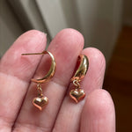 Rose Gold Heart Drop Hoop Earrings - 10k Gold - Vintage