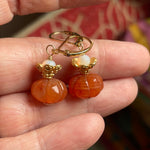 Carnelian Pumpkin Earrings - Opal  Glass - Gold Filled - Handmade