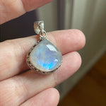 Moonstone Teardrop Pendant - Closed Back - Sterling Silver - Modern