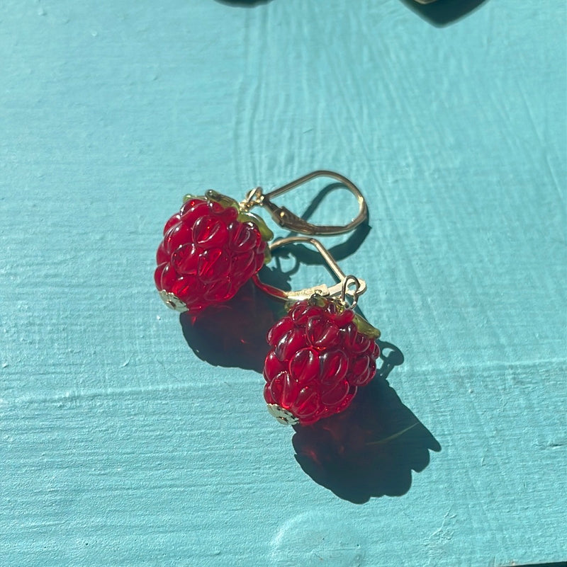 Ruby Glass Berry Earrings - Gold Filled - Handmade