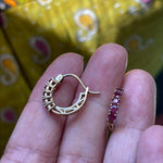 Ruby Hoop Earrings - 10k Gold - Vintage