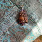 Carved Owl Pendant - Netsuke - Moonstone, Garnet, Amethyst and Fluorite - Gold Filled Moon - Sterling and Gold filled findings