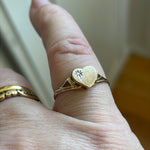 Heart Diamond Signet Ring - 10k Gold - Vintage