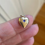 Gold Heart Pendant - Paste Blue Stone - 10k Gold - Vintage