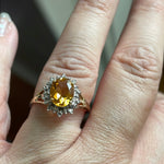 Citrine Diamond Halo Ring - 10k Gold - Vintage