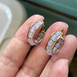 Lavender Jade Hoop Earrings - 14k Gold - Vintage