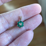 Emerald Diamond Flower Pendant - 14k Gold - Vintage