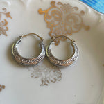 Greek Key Hoop Earrings - 14k White and Yellow Gold - Vintage