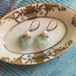 Jade Heart Earrings - Pearl - 14k Gold - Vintage